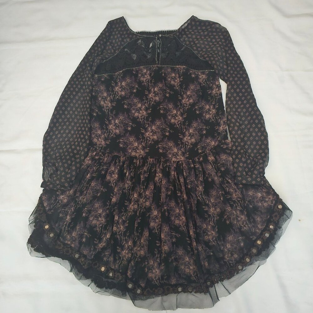 Free People Women's Midnight Garden Combo Sheer Long Sleeve Elsie Dress XS/TP - Picture 5 of 14